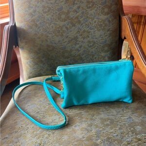 Aquamarine & Gold Crossbody Clutch Multi Compartment Purse